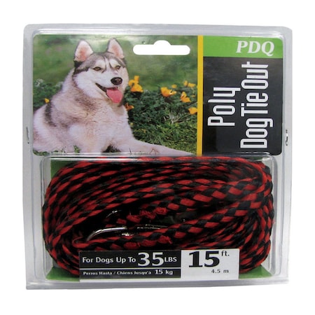 Pdq PDQ Red / Black Poly Dog Tie Out Rope Small/Medium Q241500099